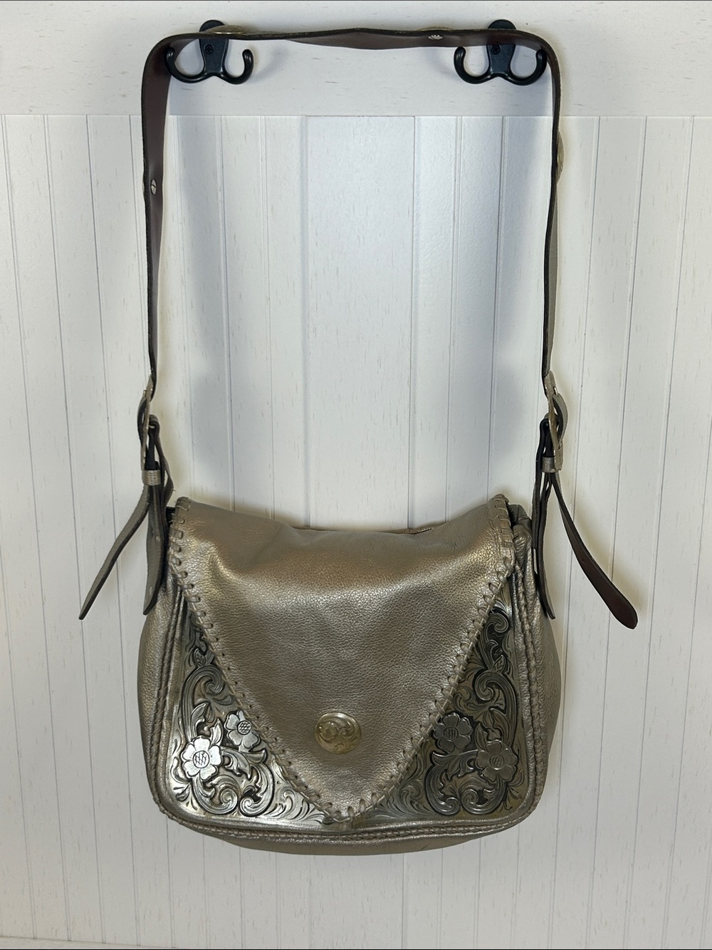 Jose Luis Metallic Leather Western Messenger Bag